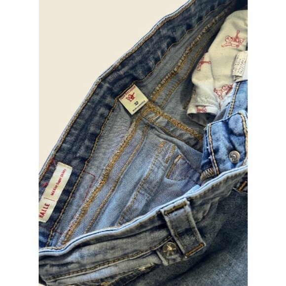 TRUE RELIGION Halle Mid Rise Super Skinny Distressed Jeans Size 32” - Picture 2 of 5